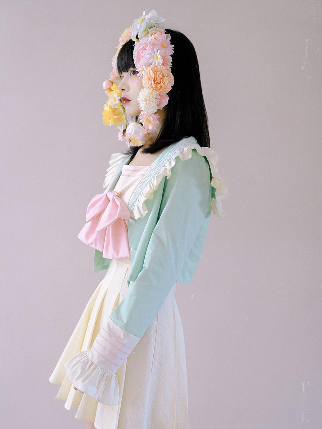 Daytoday Creamy Sailor Collar Short Jacket For Girls