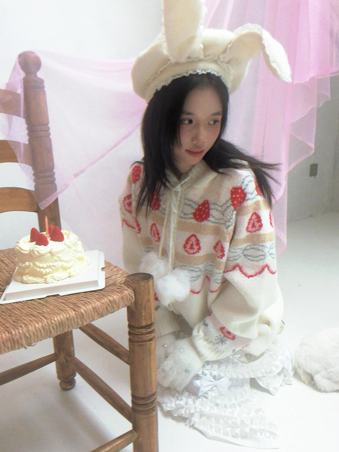Daytoday Creamy Strawberry Jacquard Hooded Women&