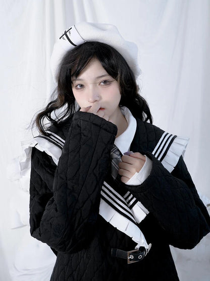 Cross Rose Jacquard Black White Beret