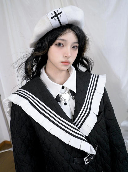 Cross Rose Jacquard Black White Beret