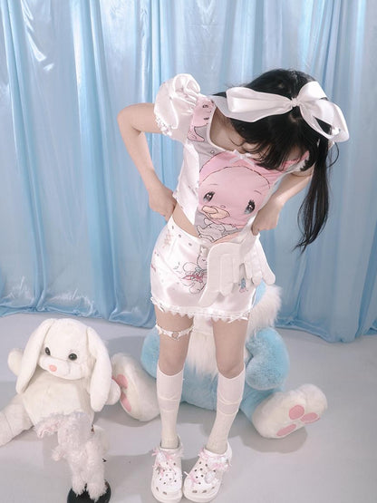 Daytoday Cute Bear Print Bow Short Skirt