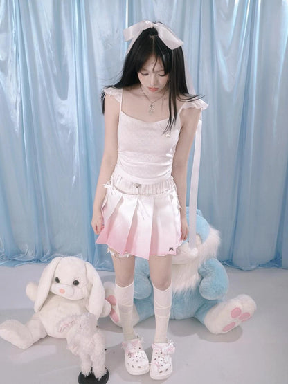 Cute Bear Print Pleated Mini Skirt