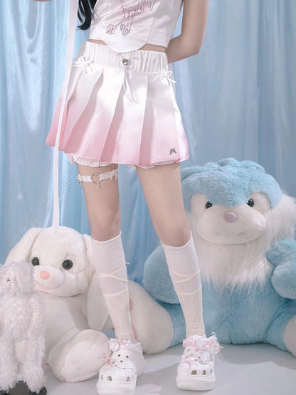 Cute Bear Print Pleated Mini Skirt