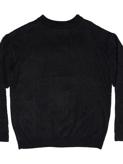 Cute Cartoon Dog Print Knitted Sweater V Neck T Shirt Long Sleeve