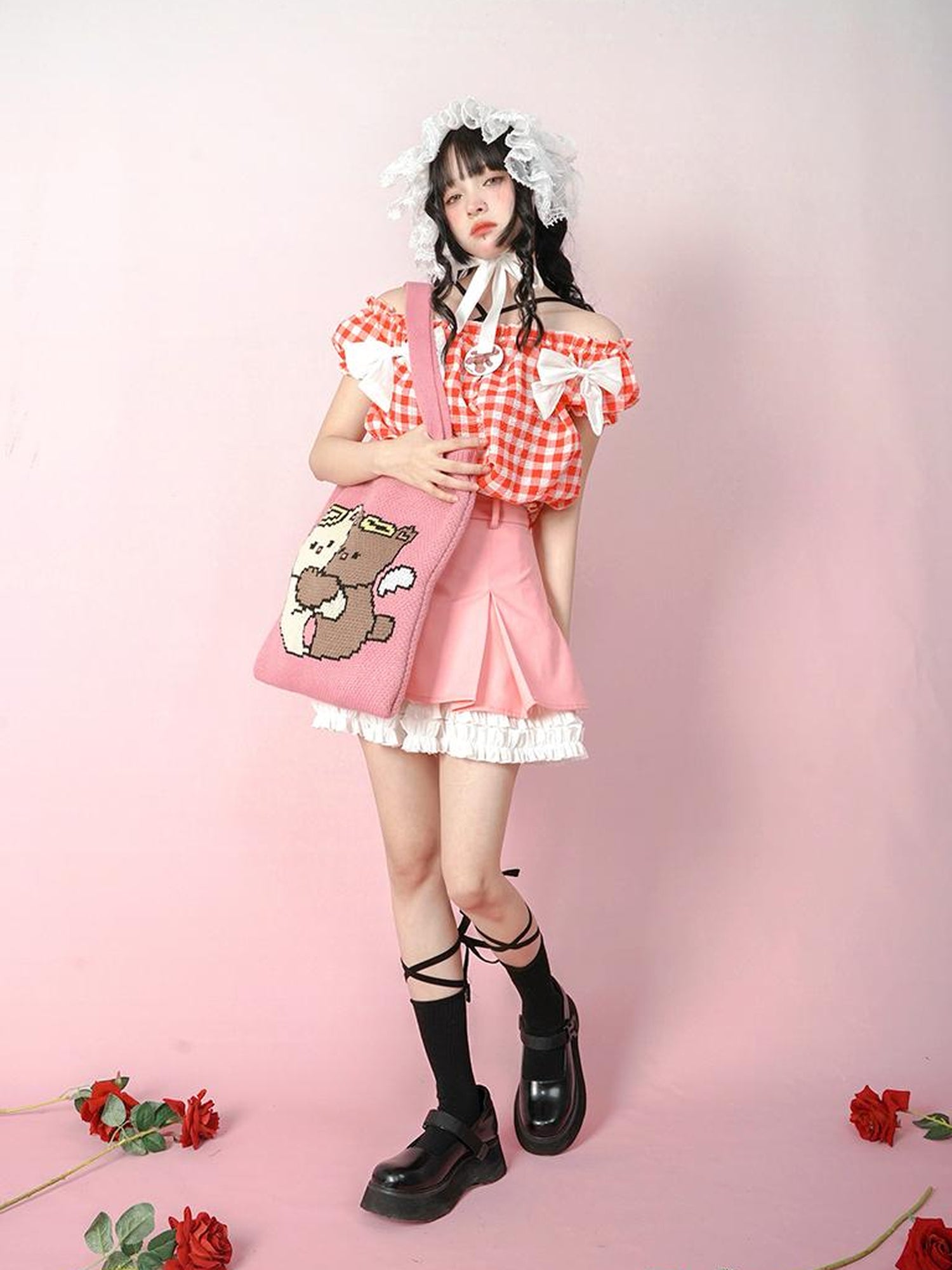 Daytoday Cute Solid Color All Match Pleated Skirt with Contrast Lace
