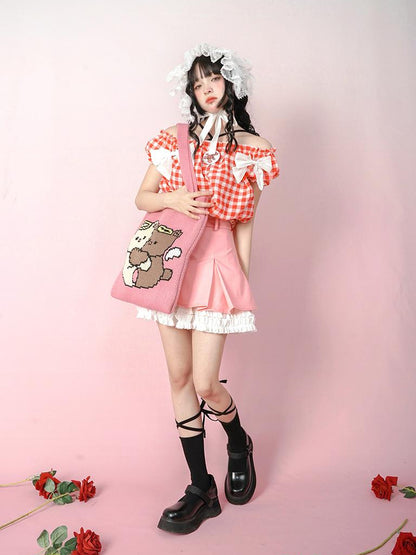 Daytoday Cute Solid Color All Match Pleated Skirt with Contrast Lace
