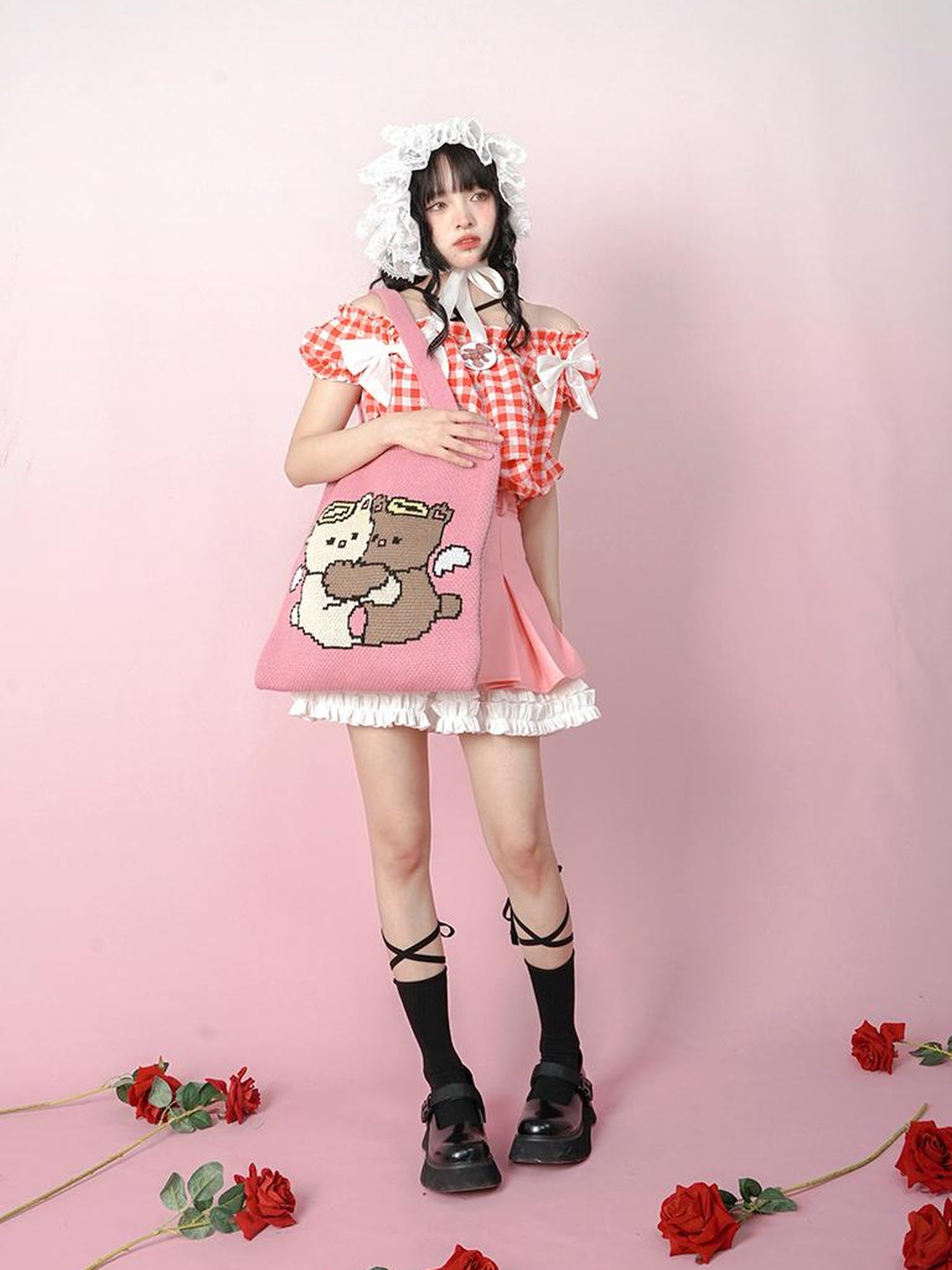 Daytoday Cute Solid Color All Match Pleated Skirt with Contrast Lace