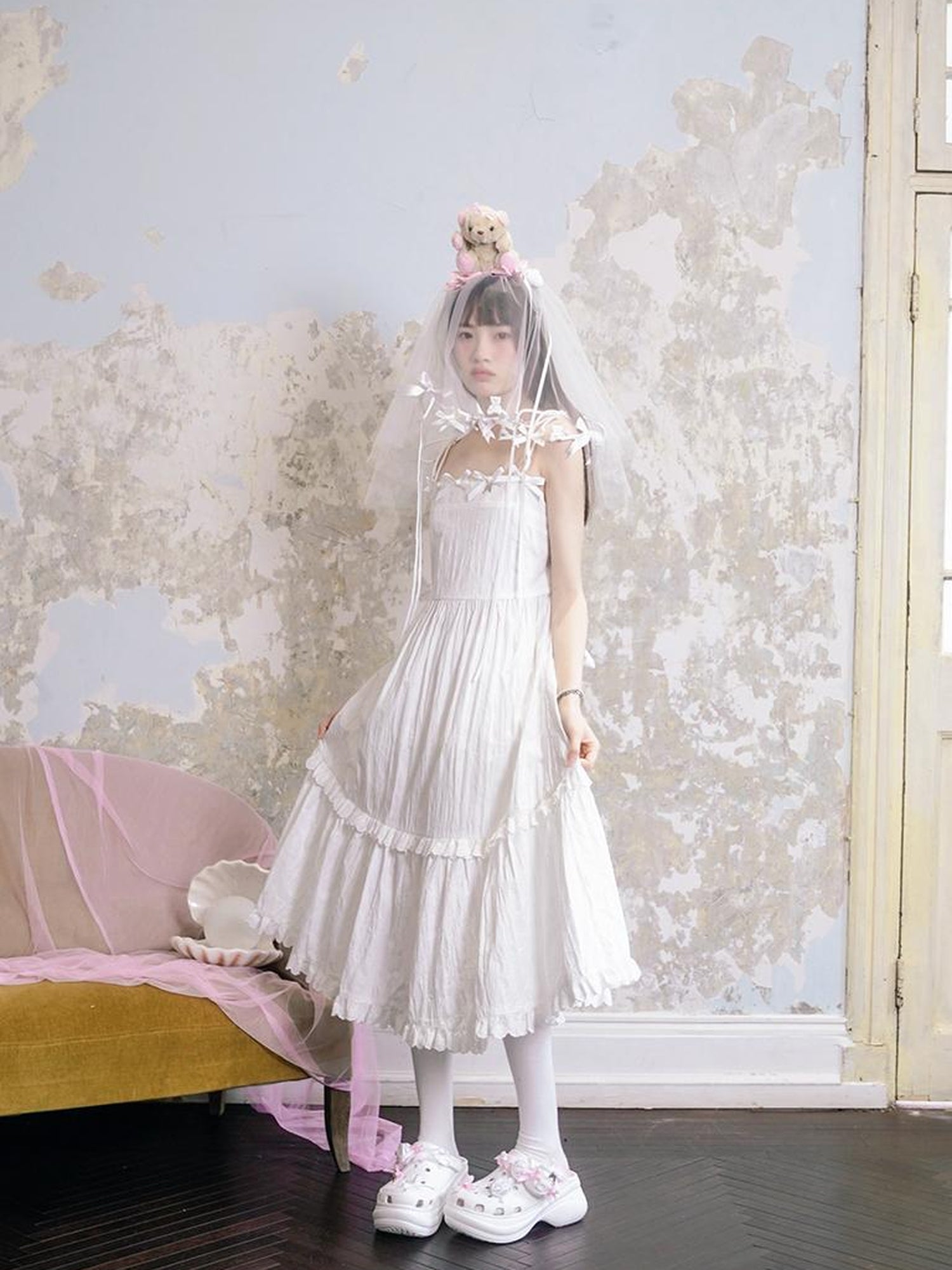 Daytoday Day To Day Angel Heart Bow Checkered Lace Trim Maxi Dress