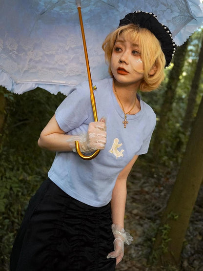 Day To Day Angel Print Cute Cropped T Shirt