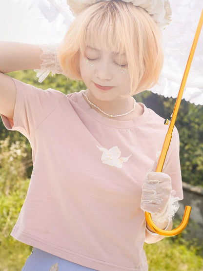 Day To Day Angel Print Cute Cropped T Shirt