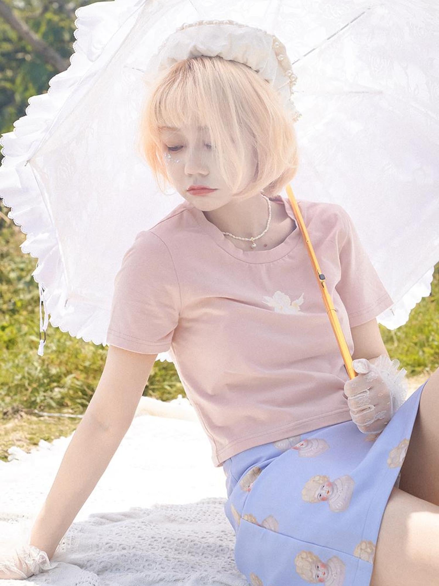 Daytoday Day To Day Angel Print Cute Cropped T Shirt