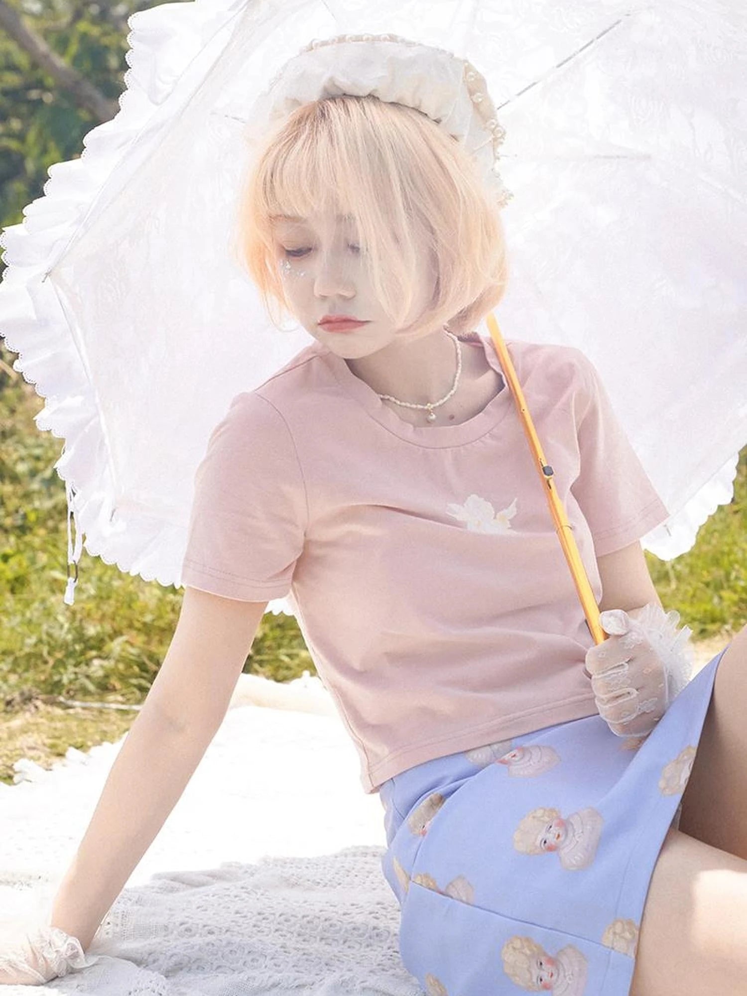 Day To Day Angel Print Cute Cropped T Shirt