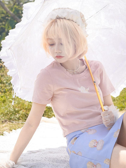 Daytoday Day To Day Angel Print Cute Cropped T Shirt
