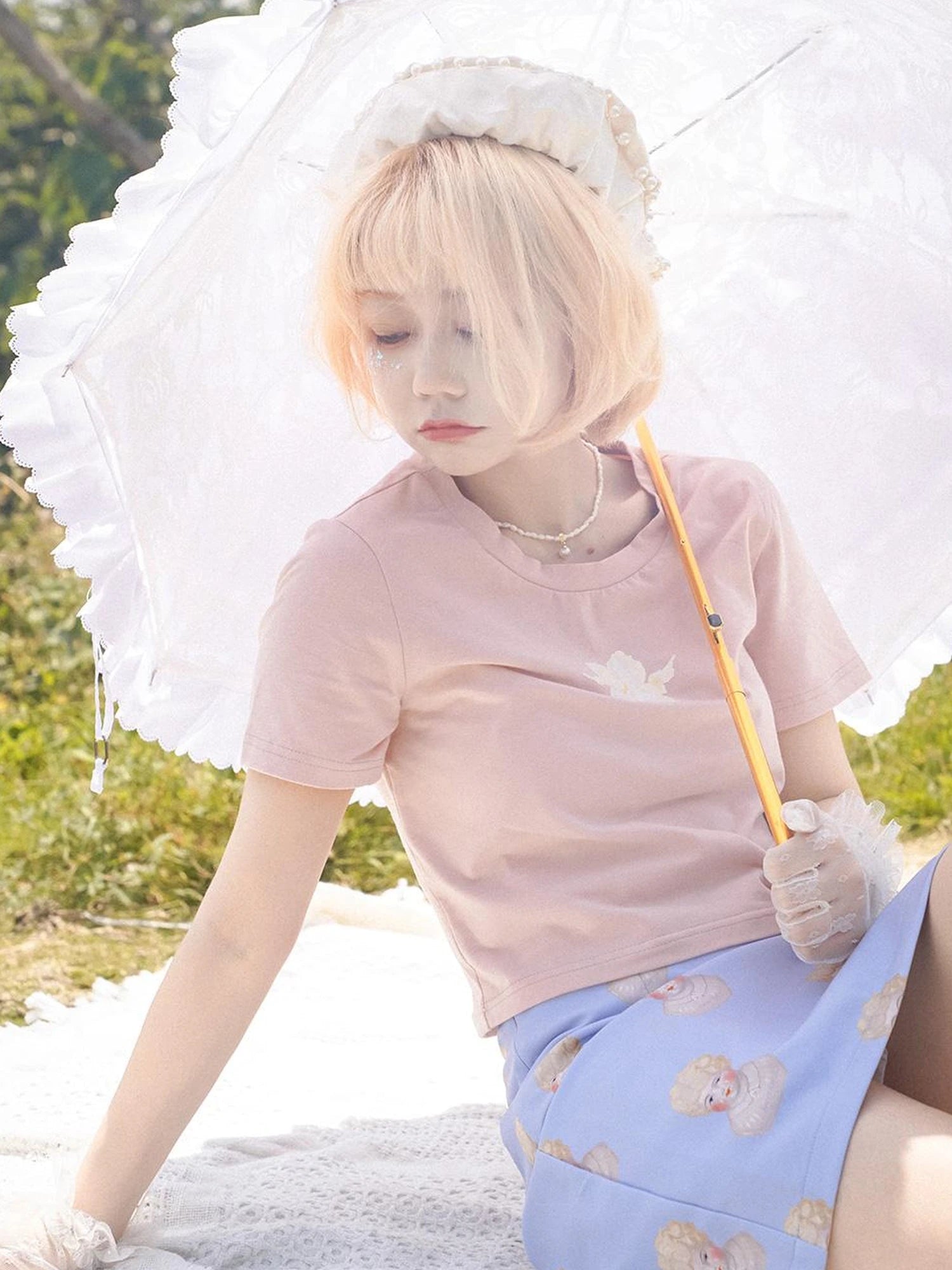 Day To Day Angel Print Cute Cropped T Shirt