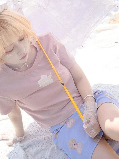 Day To Day Angel Print Cute Cropped T Shirt