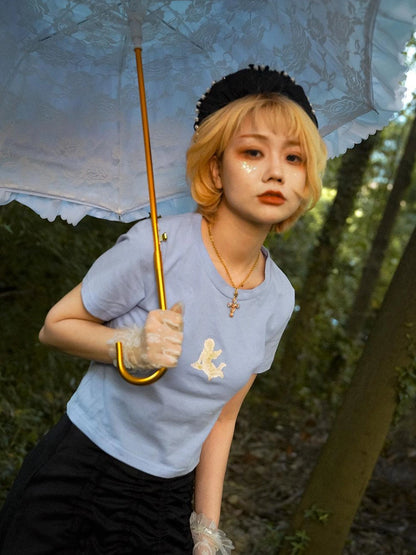 Day To Day Angel Print Cute Cropped T Shirt