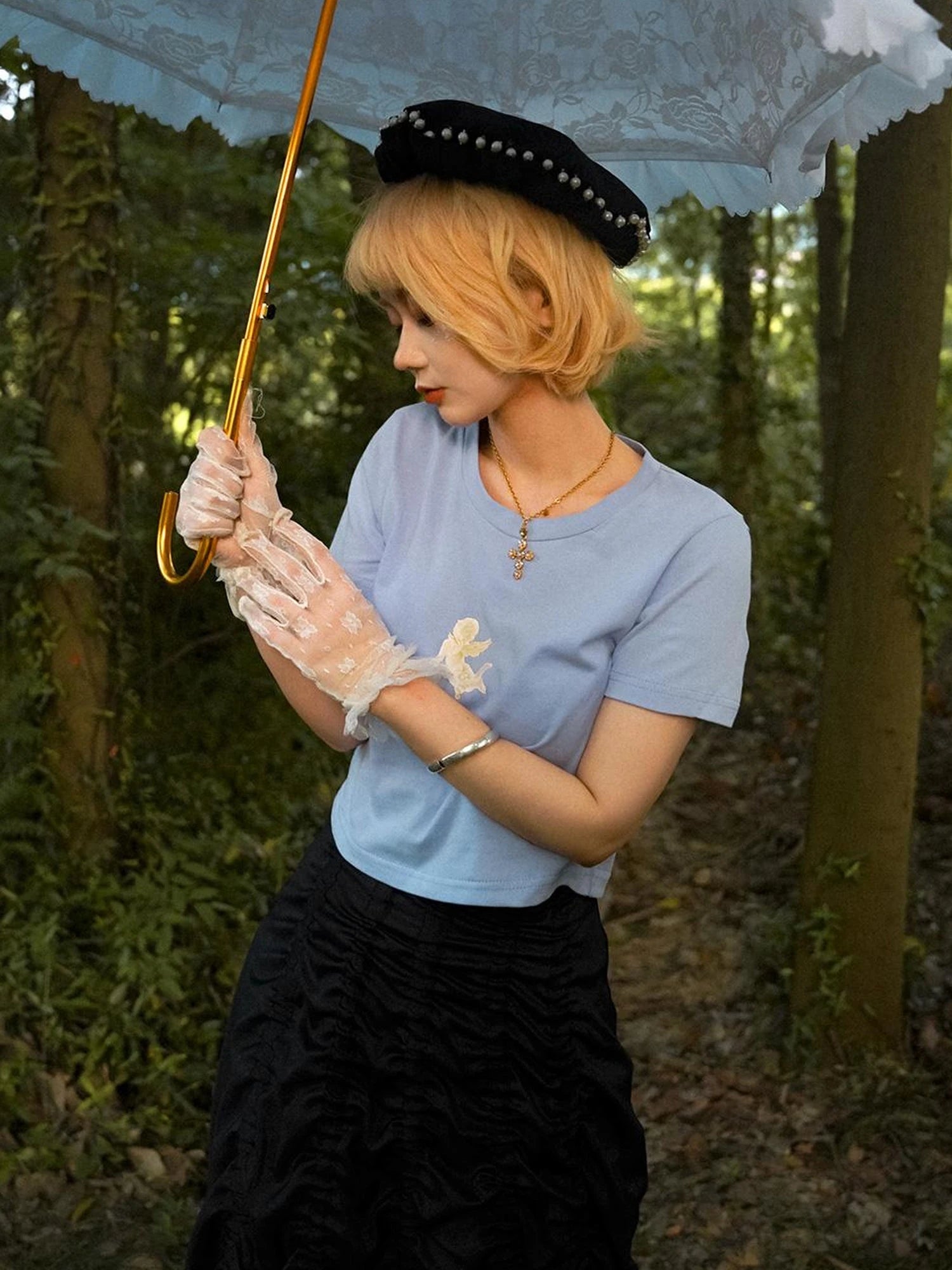 Day To Day Angel Print Cute Cropped T Shirt