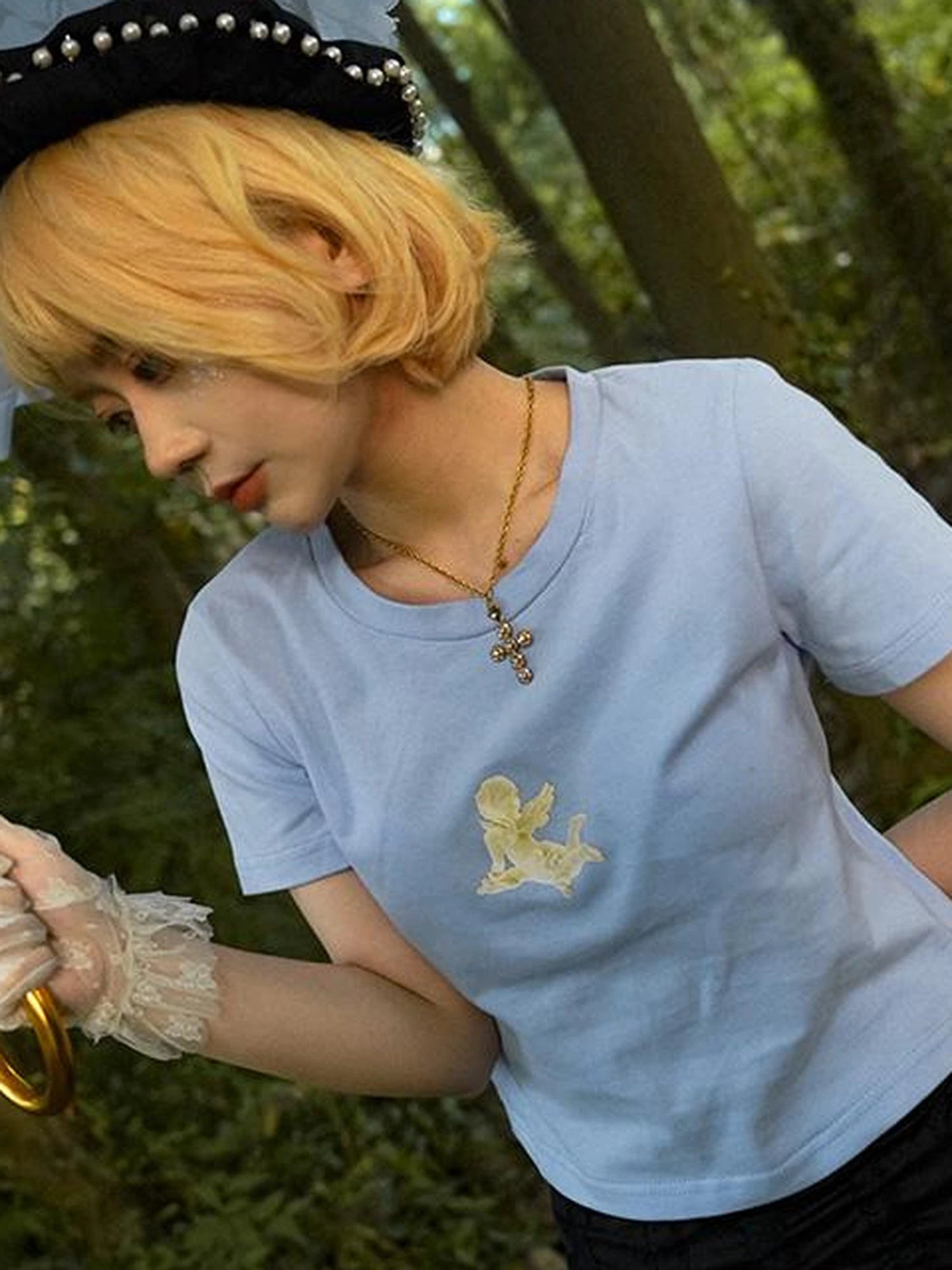 Day To Day Angel Print Cute Cropped T Shirt