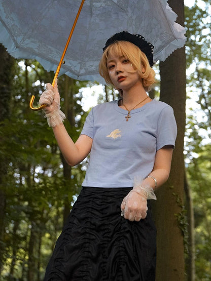 Day To Day Angel Print Cute Cropped T Shirt