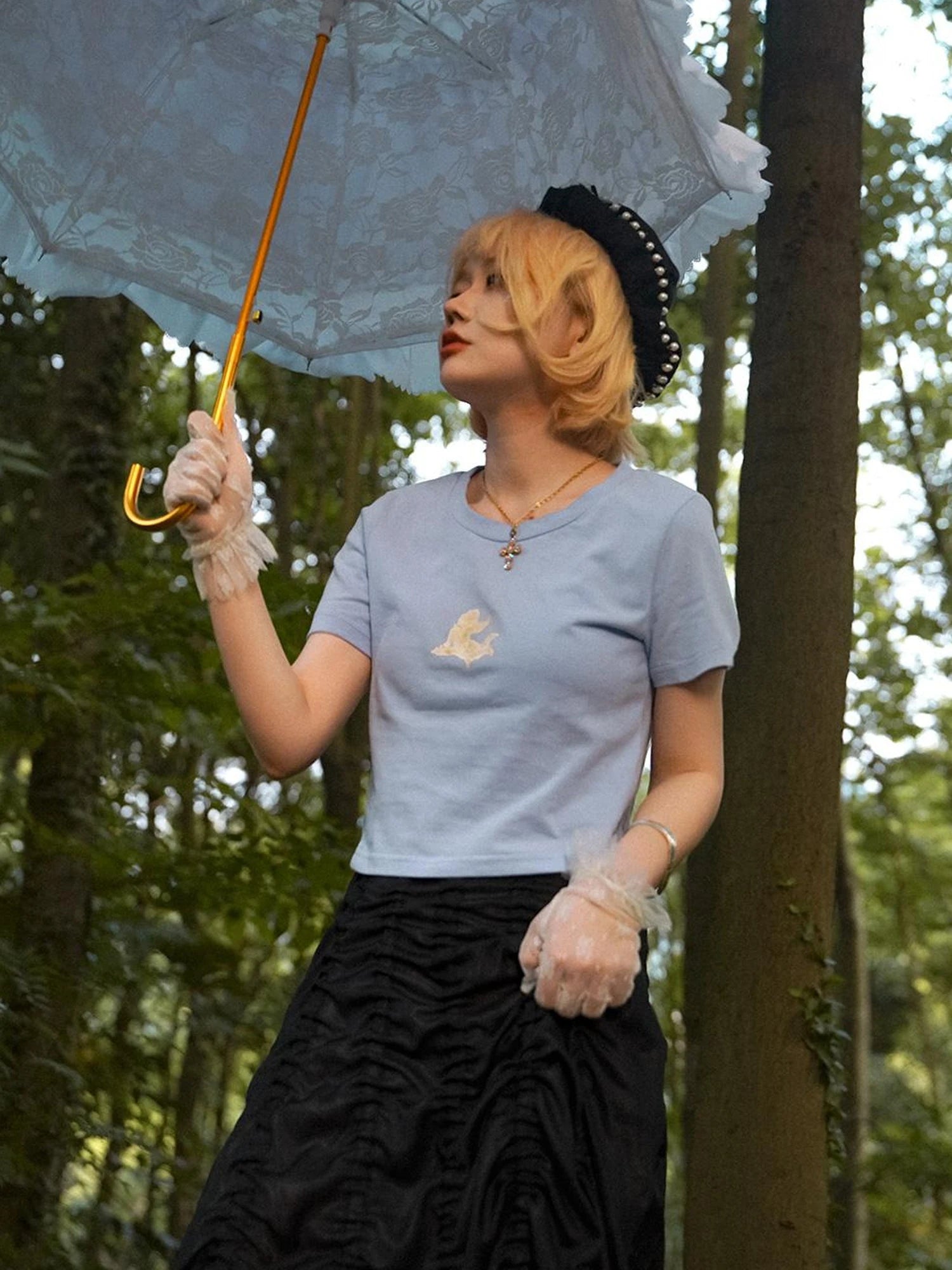 Day To Day Angel Print Cute Cropped T Shirt