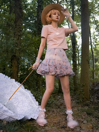 Day To Day Angel Print Cute Cropped T Shirt