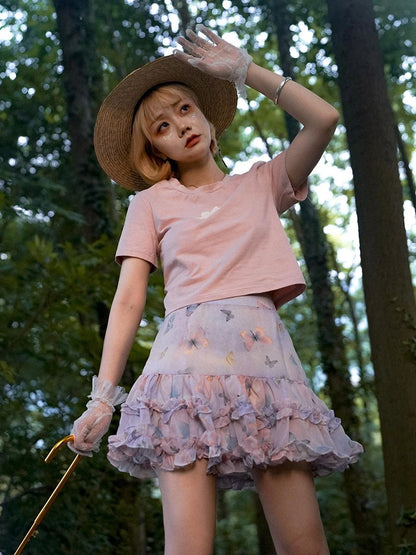 Day To Day Angel Print Cute Cropped T Shirt