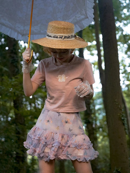 Day To Day Angel Print Cute Cropped T Shirt