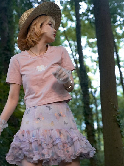 Day To Day Angel Print Cute Cropped T Shirt