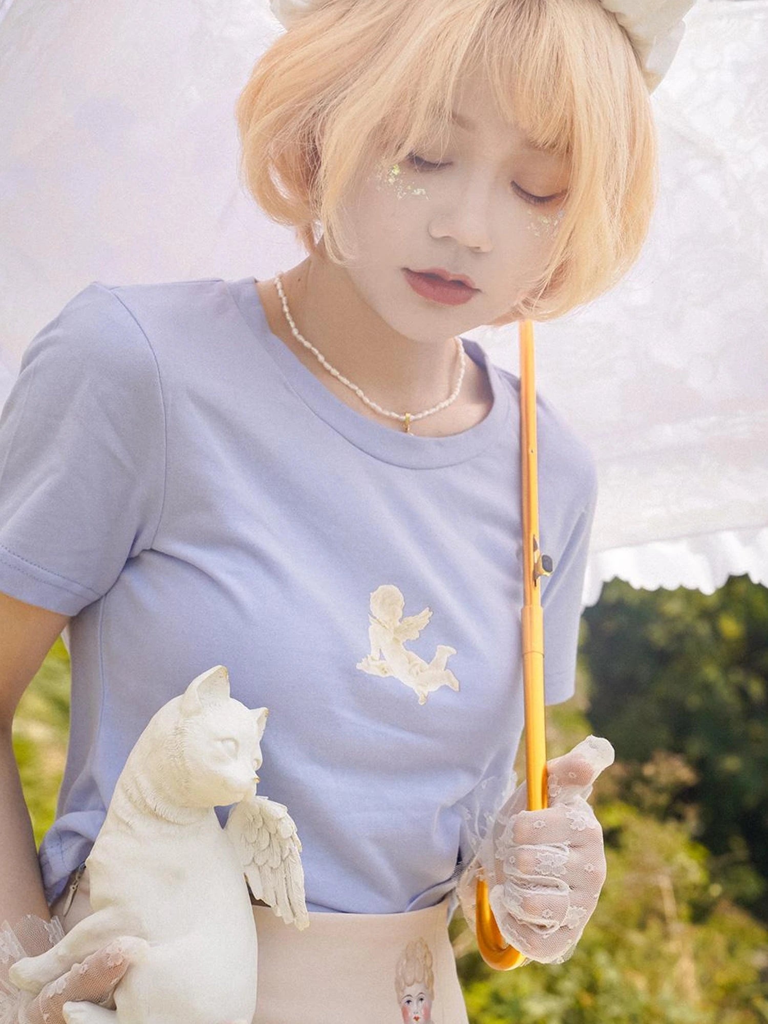 Day To Day Angel Print Cute Cropped T Shirt