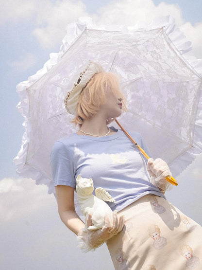 Day To Day Angel Print Cute Cropped T Shirt