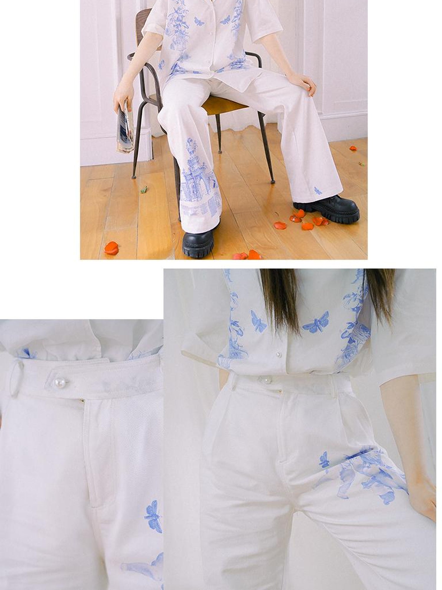 Daytoday Day To Day Angel Print Denim Pants Straight Leg Wide Leg