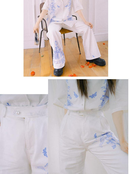 Daytoday Day To Day Angel Print Denim Pants Straight Leg Wide Leg