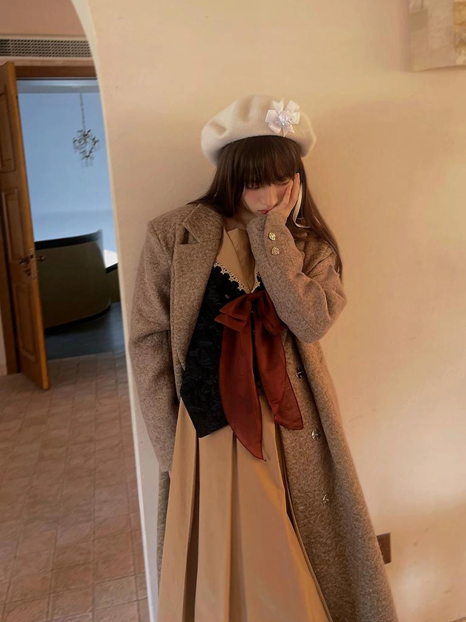 Day To Day Embroidered Star Mixed Wool Blend Long Coat