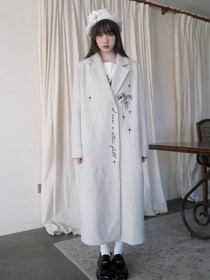 Daytoday Day To Day Embroidered Star Mixed Wool Blend Long Coat