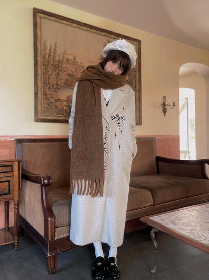 Daytoday Day To Day Embroidered Star Mixed Wool Blend Long Coat