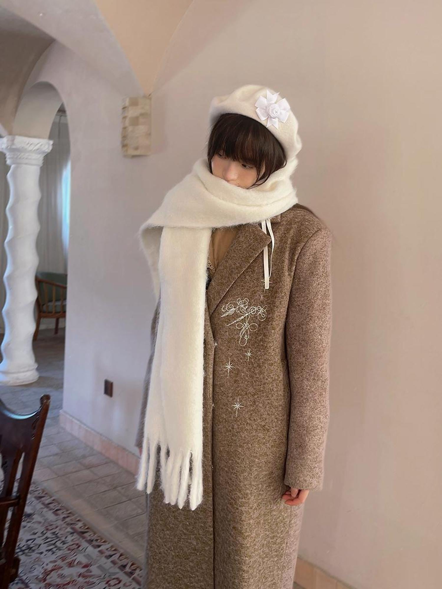 Daytoday Day To Day Embroidered Star Mixed Wool Blend Long Coat
