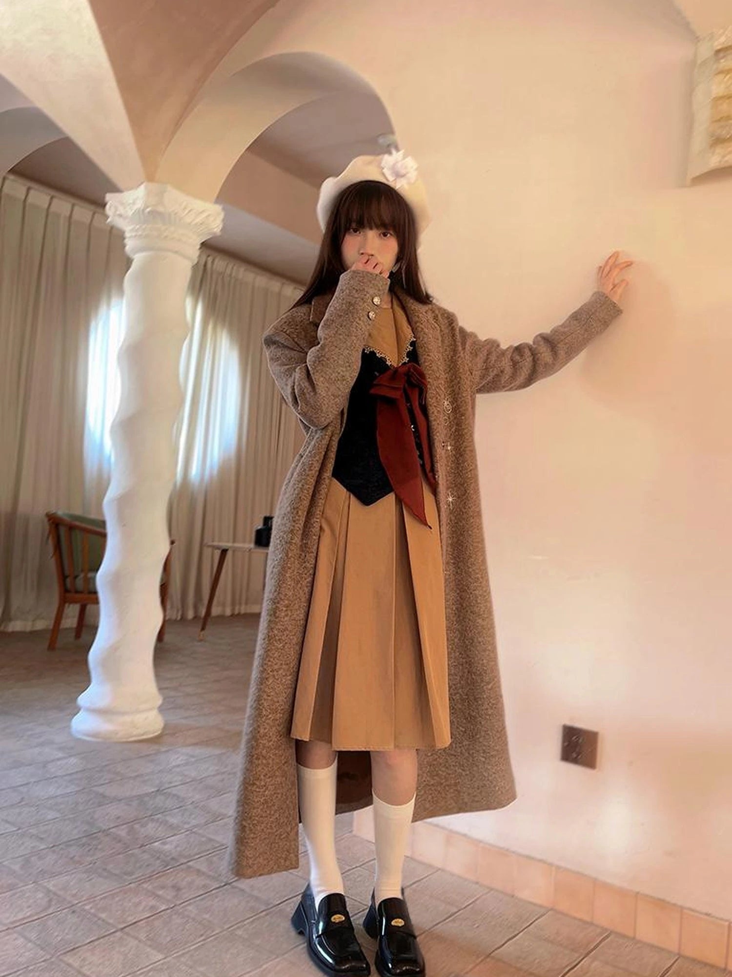 Day To Day Embroidered Star Mixed Wool Blend Long Coat