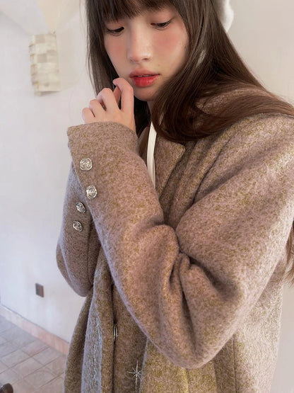 Day To Day Embroidered Star Mixed Wool Blend Long Coat