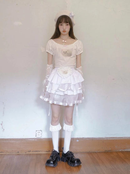 Day To Day Princess Ballet Angel Print Fluffy Short Skirt