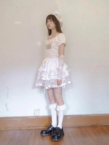 Day To Day Princess Ballet Angel Print Fluffy Short Skirt