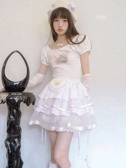 Day To Day Princess Ballet Angel Print Fluffy Short Skirt