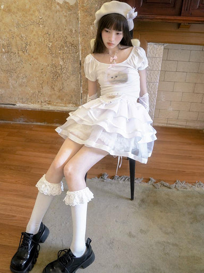Daytoday Day To Day Princess Ballet Angel Print Fluffy Short Skirt