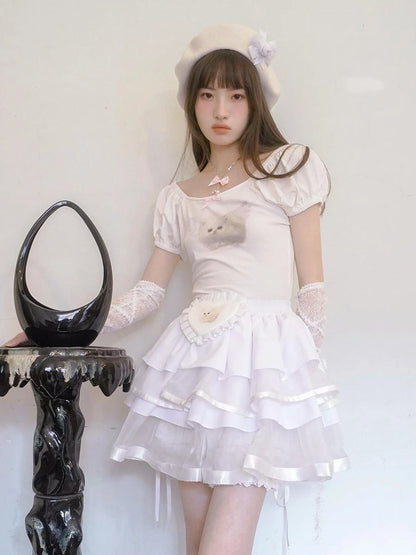 Day To Day Princess Ballet Angel Print Fluffy Short Skirt