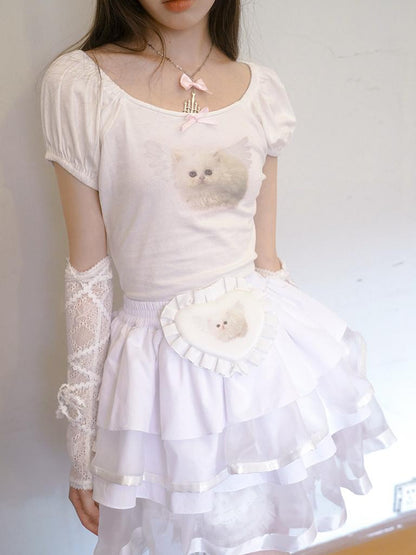 Daytoday Day To Day Princess Ballet Angel Print Fluffy Short Skirt