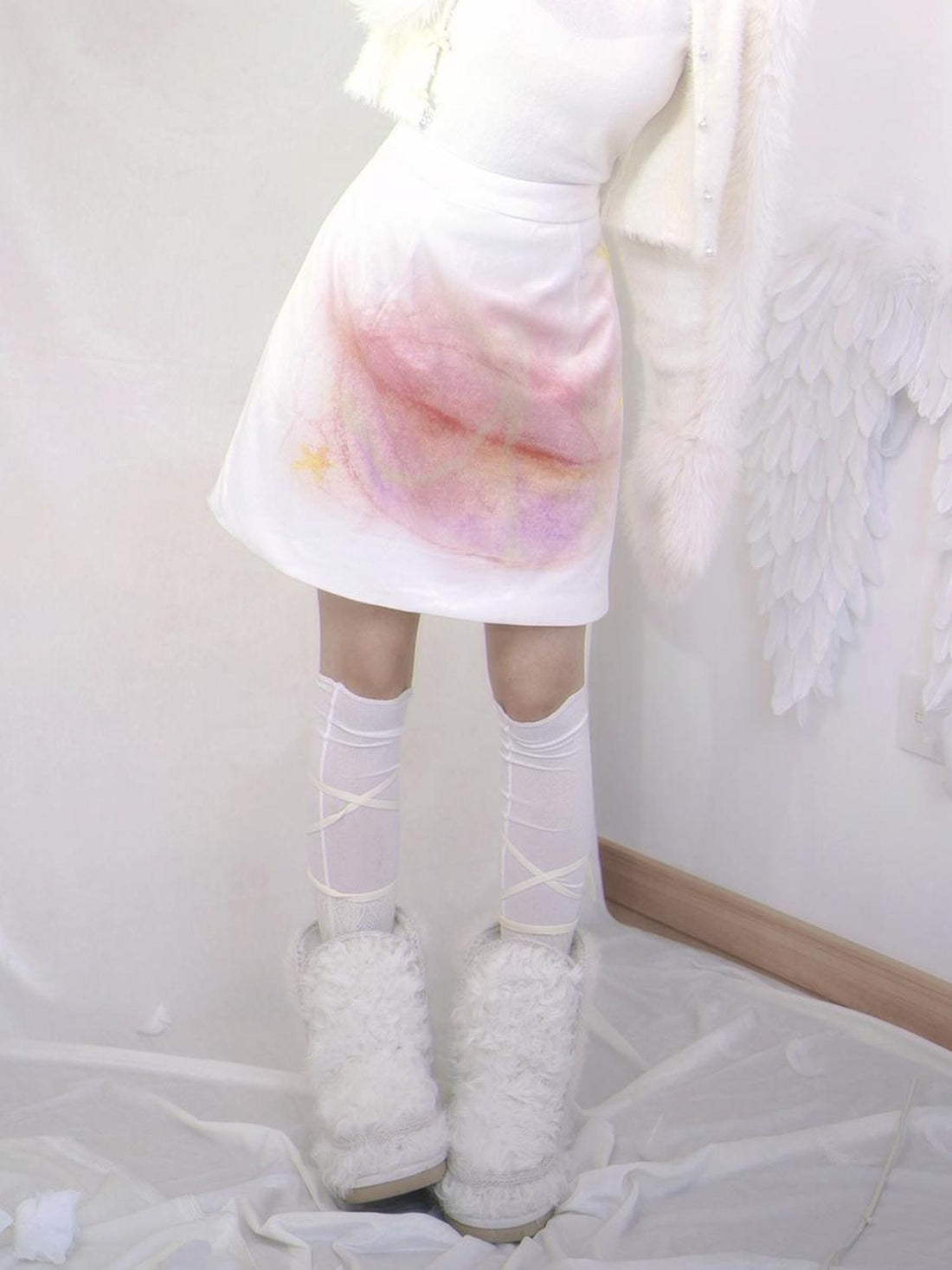 Daytoday Day To Day Rabbit Print Velvet Mini Skirt A-Line Cotton Padded