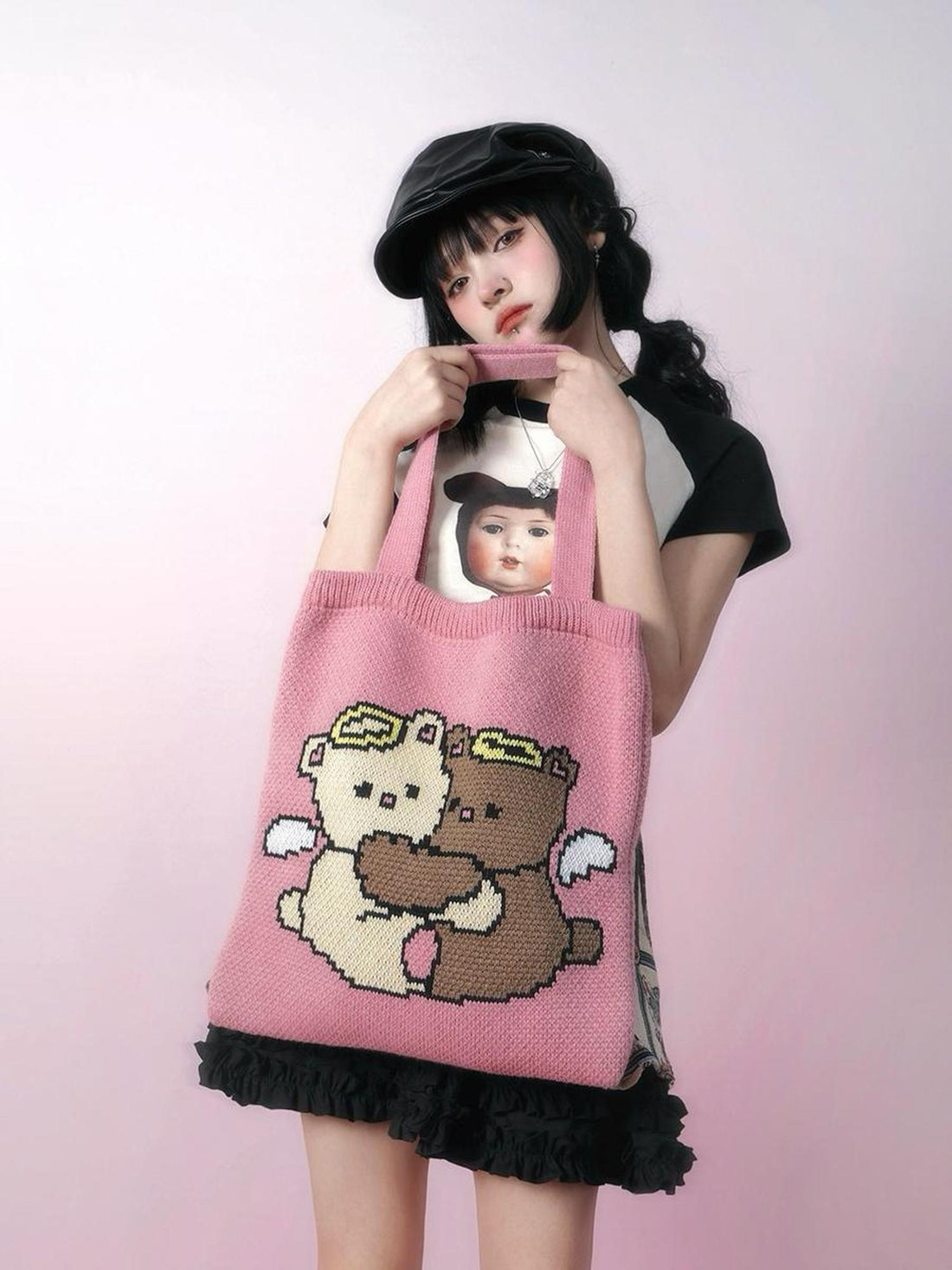 Daytoday Day to Day Cute Hug Angel Bear Jacquard Knit Handbag