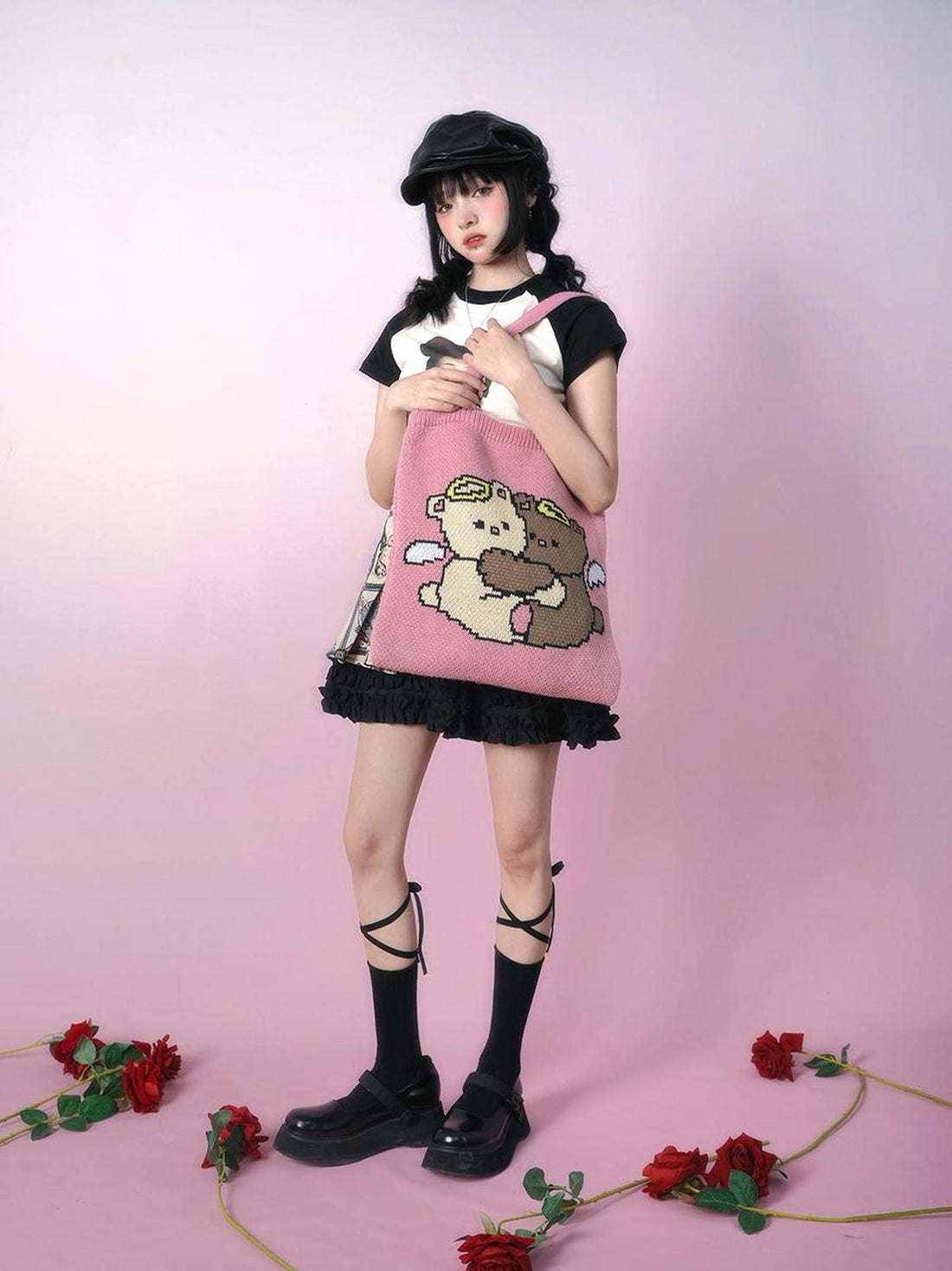Daytoday Day to Day Cute Hug Angel Bear Jacquard Knit Handbag
