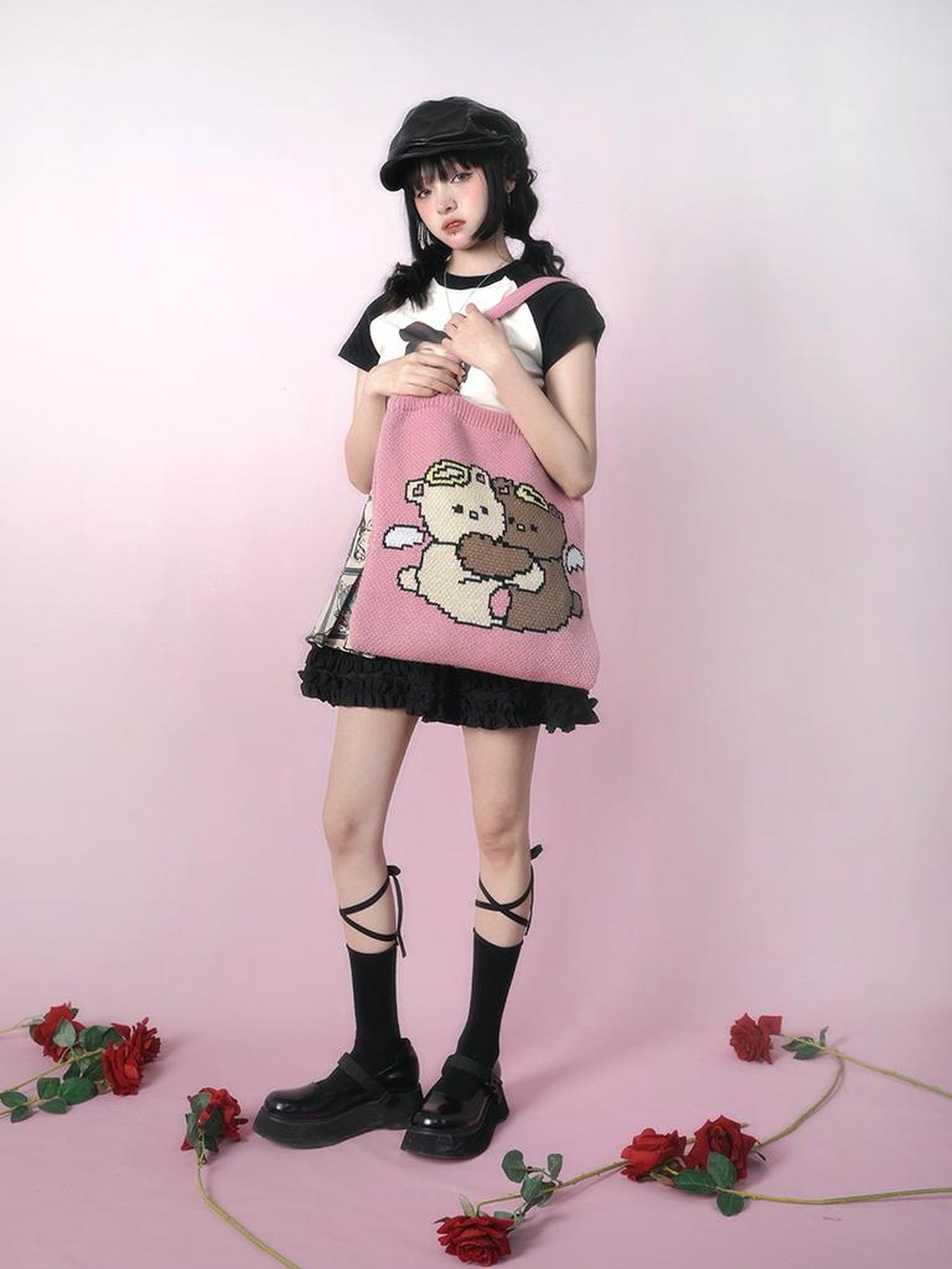 Daytoday Day to Day Cute Hug Angel Bear Jacquard Knit Handbag