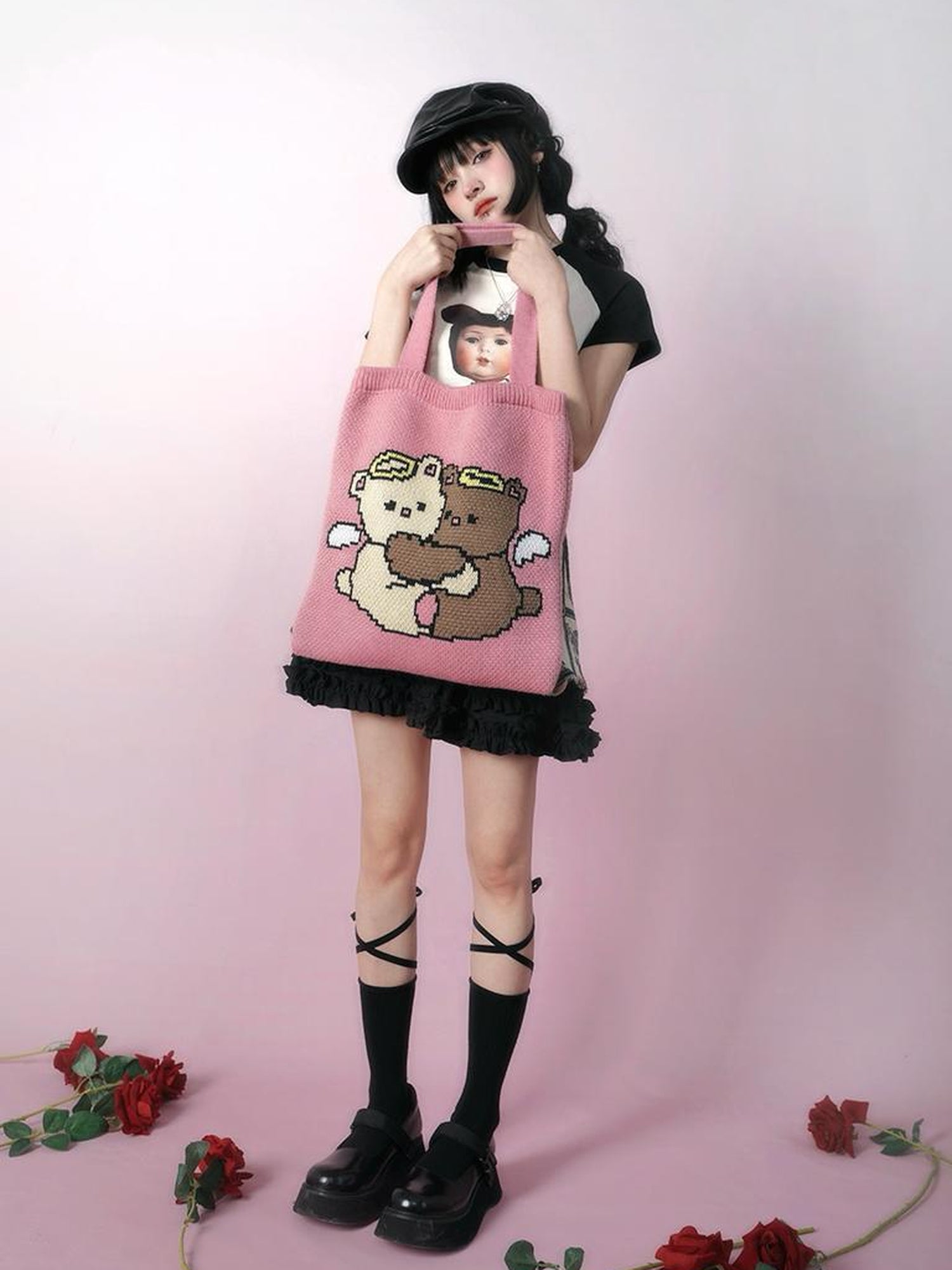 Daytoday Day to Day Cute Hug Angel Bear Jacquard Knit Handbag