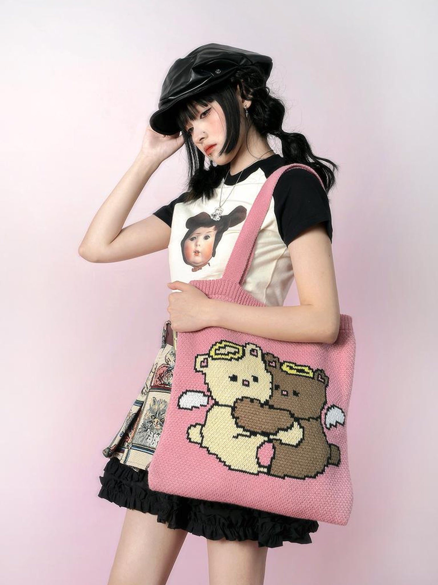 Daytoday Day to Day Cute Hug Angel Bear Jacquard Knit Handbag